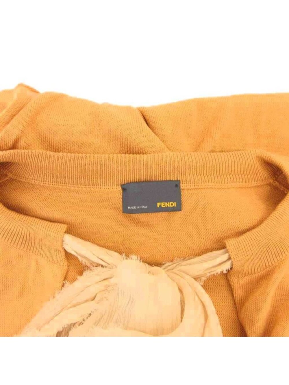 Fendi Knit Dress Silk Ribbon Bowtie Short Sleeve Knee Length 40 Mustard - Picture 6 of 6